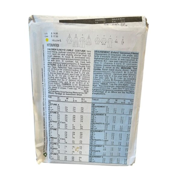 Butterick B4319 Childrens Costume Sewing Pattern Sm/Med/Lrg/XLg - Picture 2 of 2